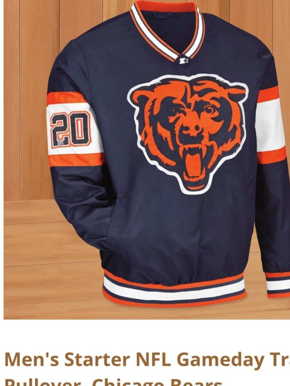 STARTER Navy and Orange Chicago Bears Pullover Jacket